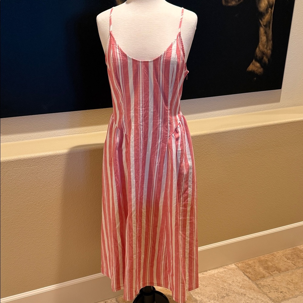 a new day Pink and White Striped Smocked Sundress
